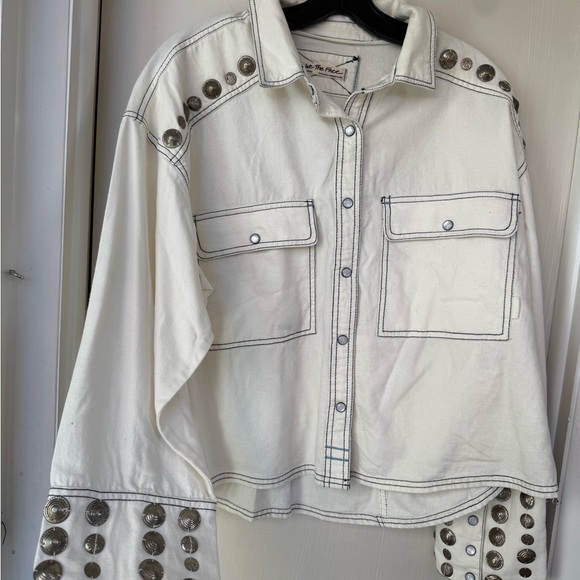 Free People Cream Utility Jacket with Gold Details - Picture 6 of 11